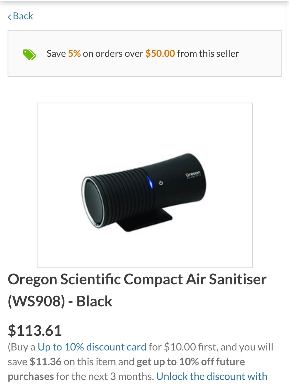 Compact Air Sanitiser (WS908) - Black